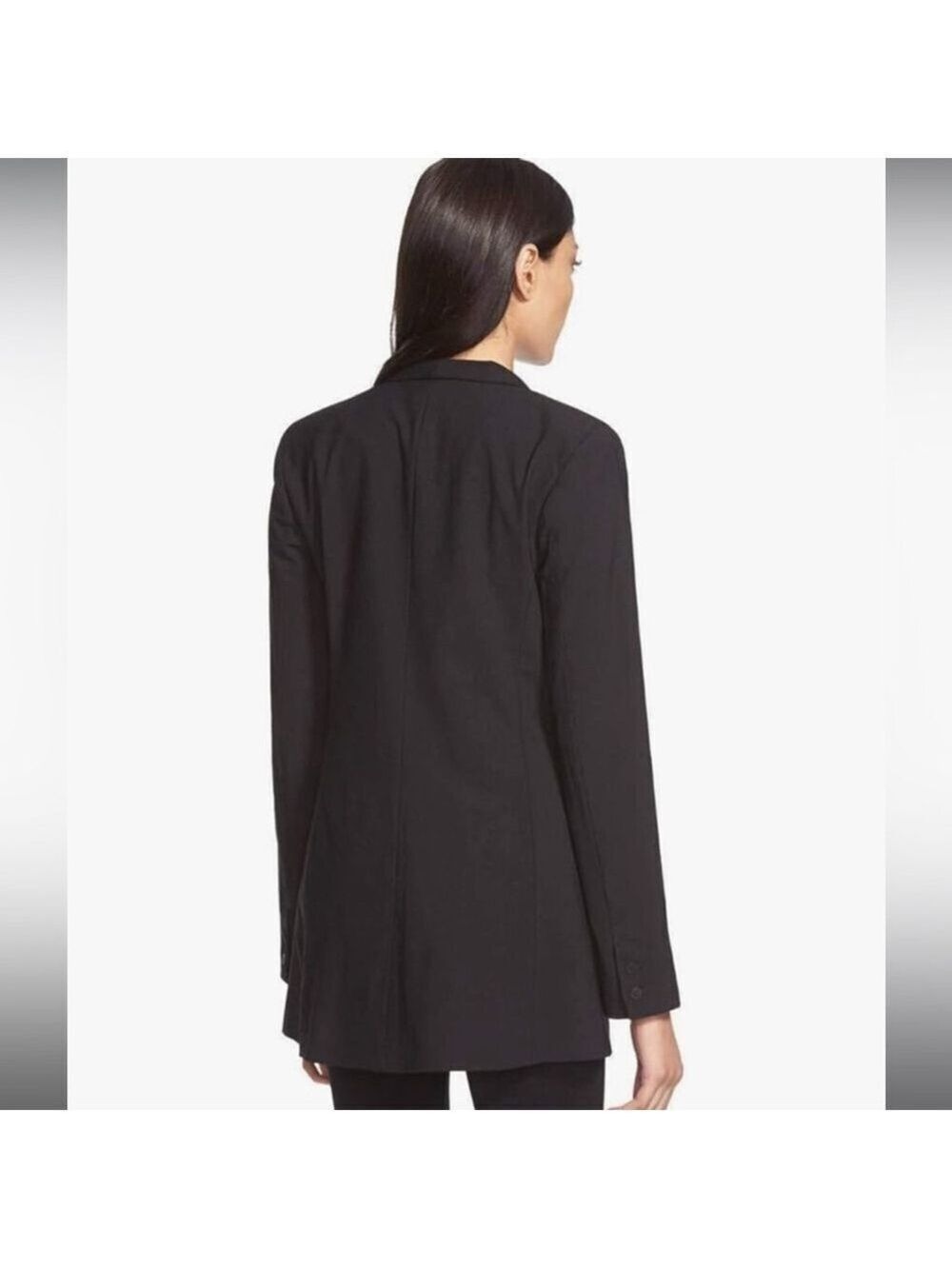 EILEEN FISHER CLASSIC LONG BLACK WOOL SILK BLEND BLAZER - Picture 3 of 10